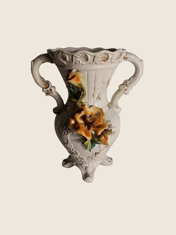 Vase Médicis Capodimonte – Porcelaine Barbotine & Décor Floral (Naples, 60s) - LVR