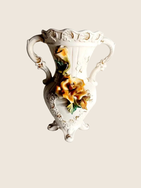 Vase Médicis Capodimonte – Porcelaine Barbotine & Décor Floral (Naples, 60s) - LVR