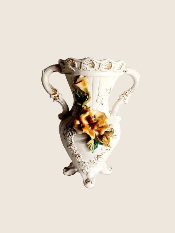 Vase Médicis Capodimonte – Porcelaine Barbotine & Décor Floral (Naples, 60s) - LVR