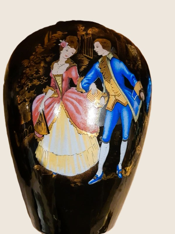 Vase de Collection Noir & Or – Scène Galante Rococo "Roméo & Juliette" 24 cm - LVR