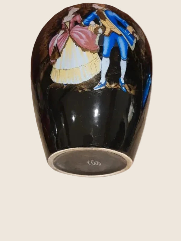 Vase de Collection Noir & Or – Scène Galante Rococo "Roméo & Juliette" 24 cm - LVR