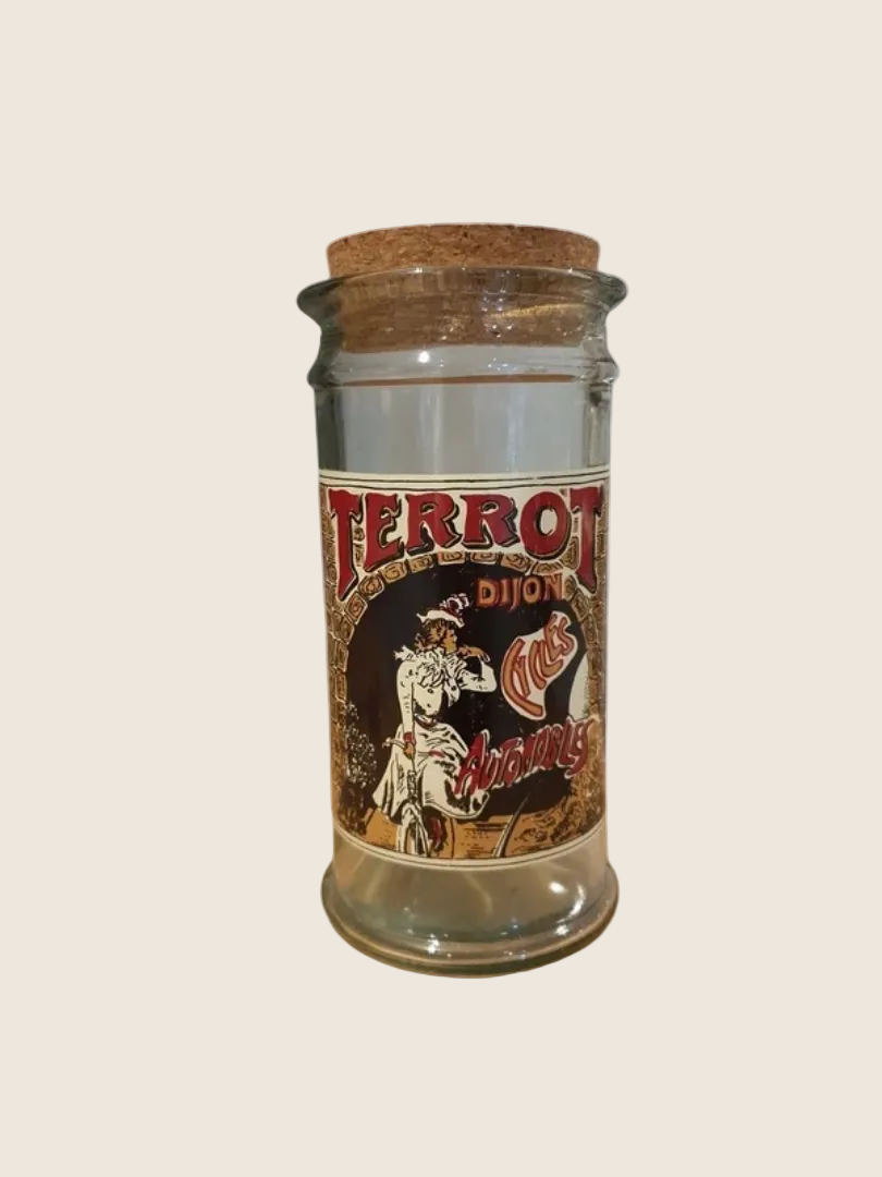 Bocal Publicitaire Terrot Dijon – Verre Épais & Liège (Style Épicerie Rétro) - LVR