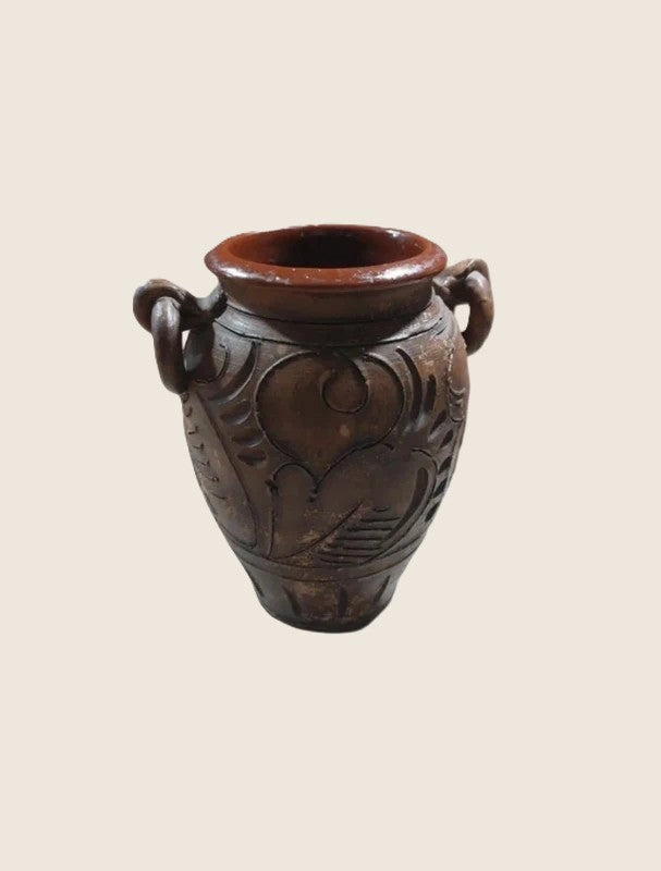 Pot Artisanal en Terre Cuite – Motifs Floraux Sculptés Main (Style Boho-Chic) - LVR