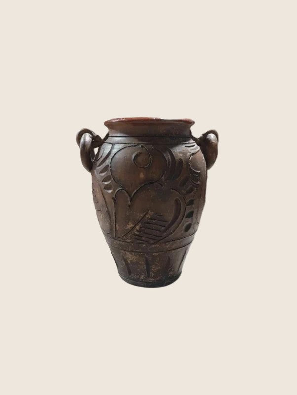 Pot Artisanal en Terre Cuite – Motifs Floraux Sculptés Main (Style Boho-Chic) - LVR