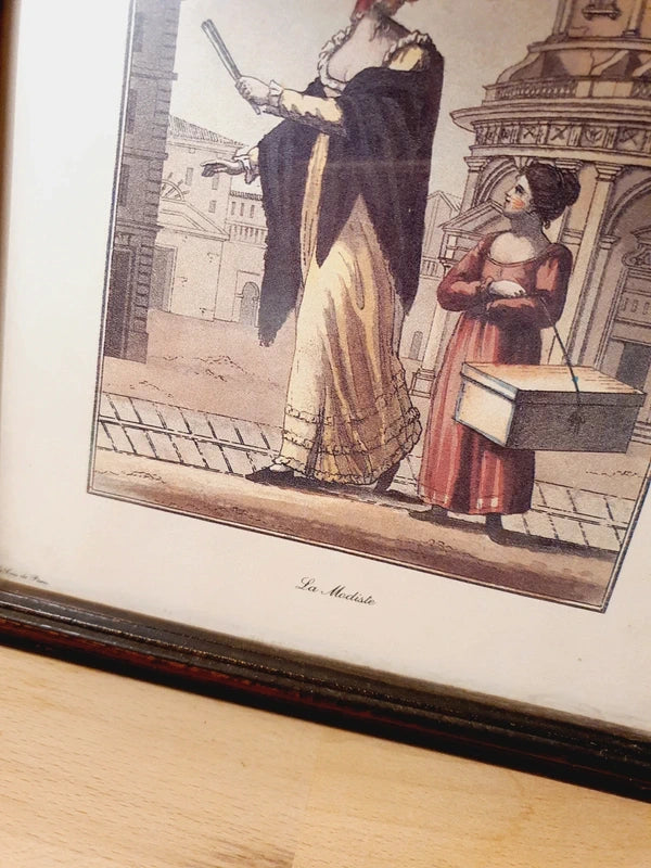 Gravure Mode Vintage "La Modiste - Le Gris de Paris" - XIXe Siècle Style - Encadrée 28x23cm - LVR