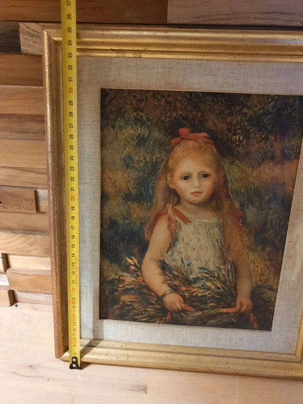 Tableau Renoir Vintage "Fillette à la Gerbe" - Reproduction Officielle S.P.A.D.E.M. - Cadre Bois 35x29cm - LVR