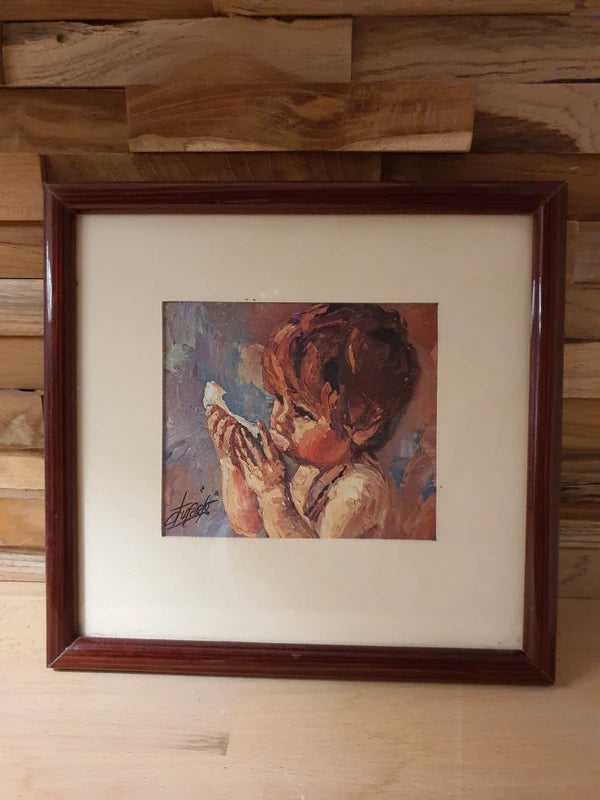 Peinture sous Verre Vintage : L'Enfant au Fruit (60-70's) - LVR