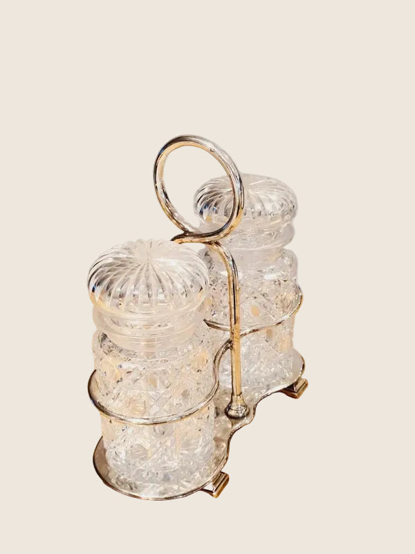 Serviteur à Condiments Art Déco – Métal Argenté & Verre Taillé – Vers 1930 - LVR