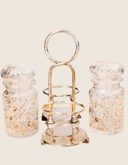 Serviteur à Condiments Art Déco – Métal Argenté & Verre Taillé – Vers 1930 - LVR