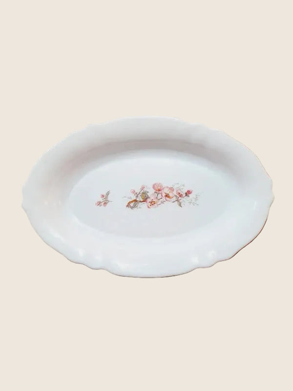 Ravier Ovale Arcopal "Fleurs de Cerisier" – Verre Opale Vintage (70s-80s) - LVR