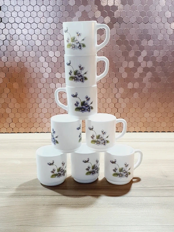 Lot de 8 Tasses Arcopal France – Collection "Violettes" – Vintage 70's - LVR