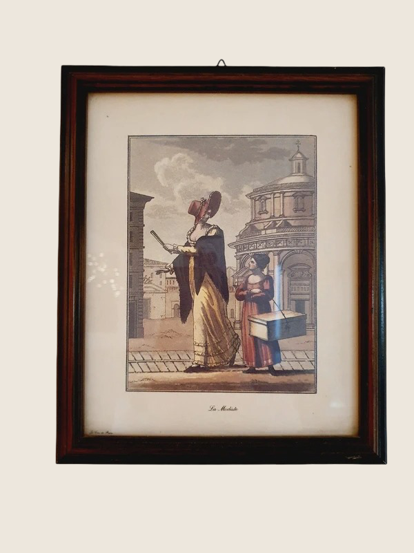 Gravure Mode Vintage "La Modiste - Le Gris de Paris" - XIXe Siècle Style - Encadrée 28x23cm - LVR