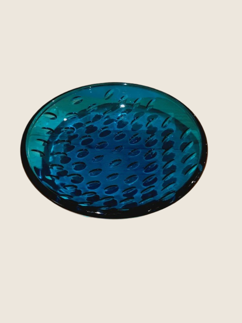 Coupe "Odelys" Guerlain France – Verre Turquoise Sculpté (Sixties) - LVR