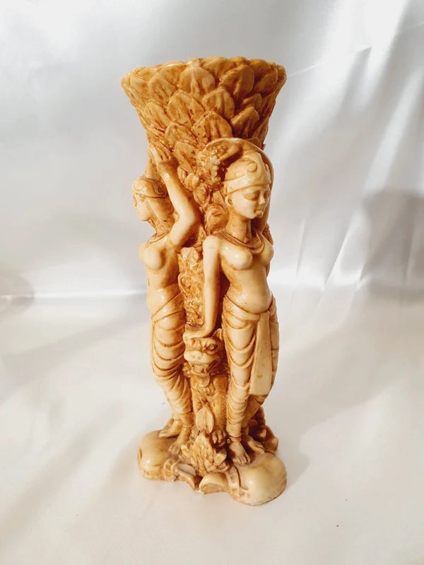 Vase Bougeoir Balinais en Pierre d'Onyx Sculpté Main - Vintage 22cm - LVR