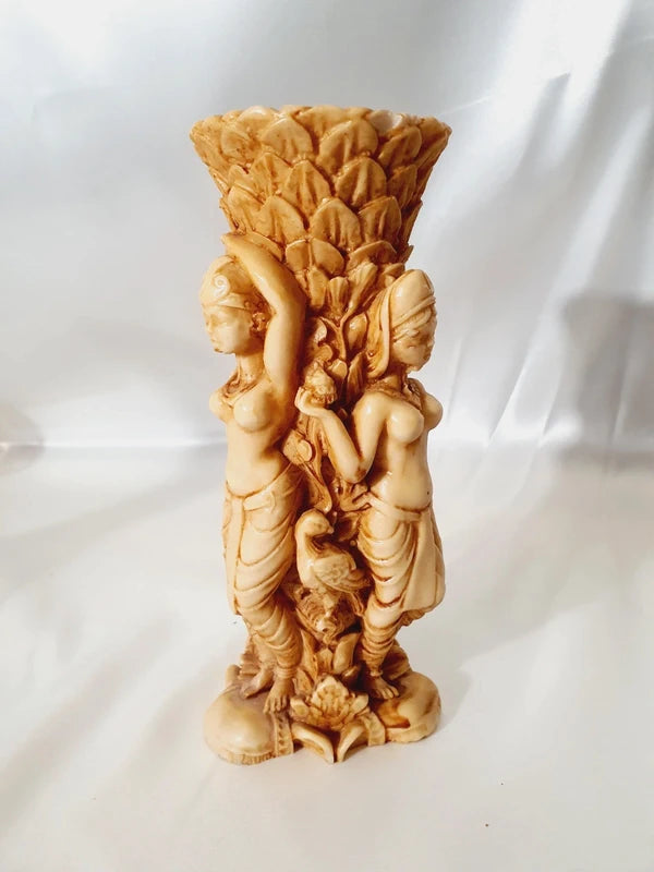 Vase Bougeoir Balinais en Pierre d'Onyx Sculpté Main - Vintage 22cm - LVR