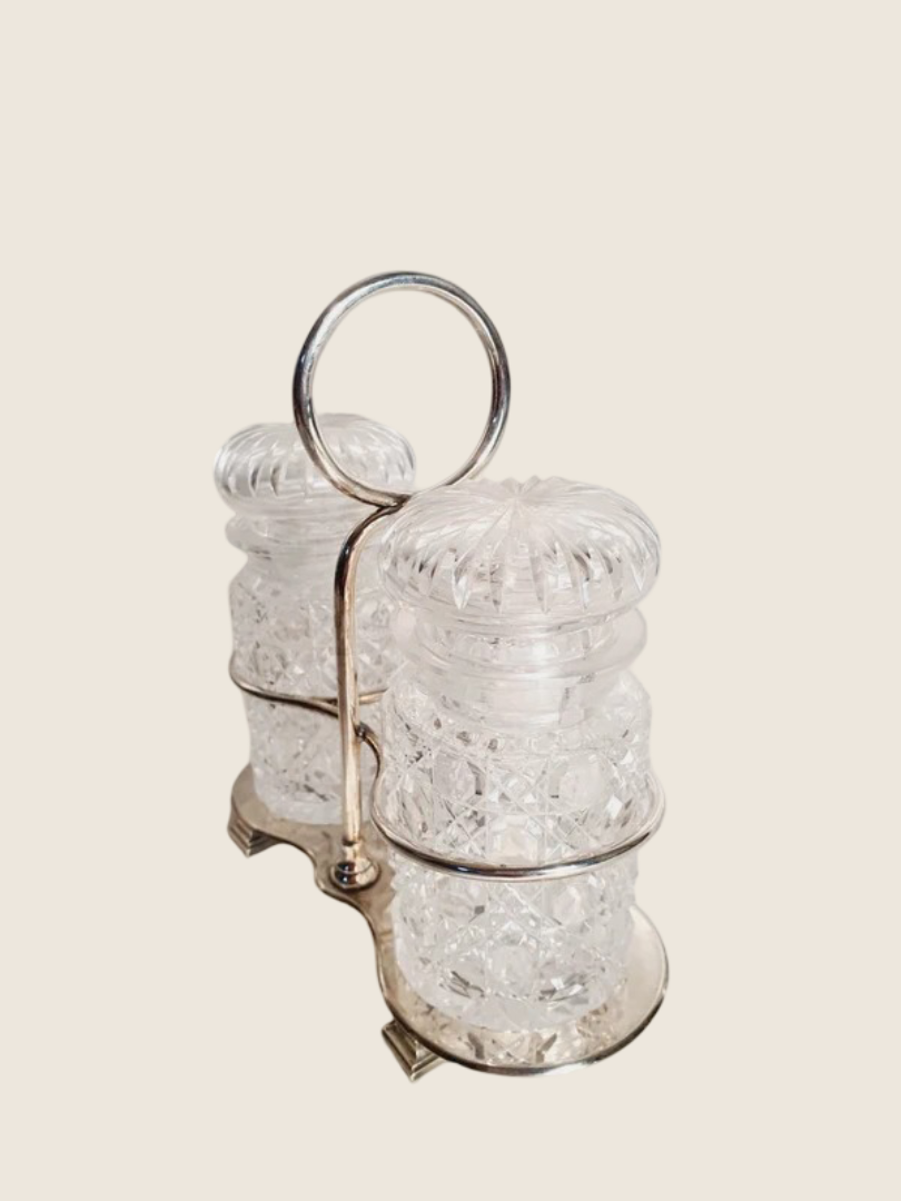 Serviteur à Condiments Art Déco – Métal Argenté & Verre Taillé – Vers 1930 - LVR