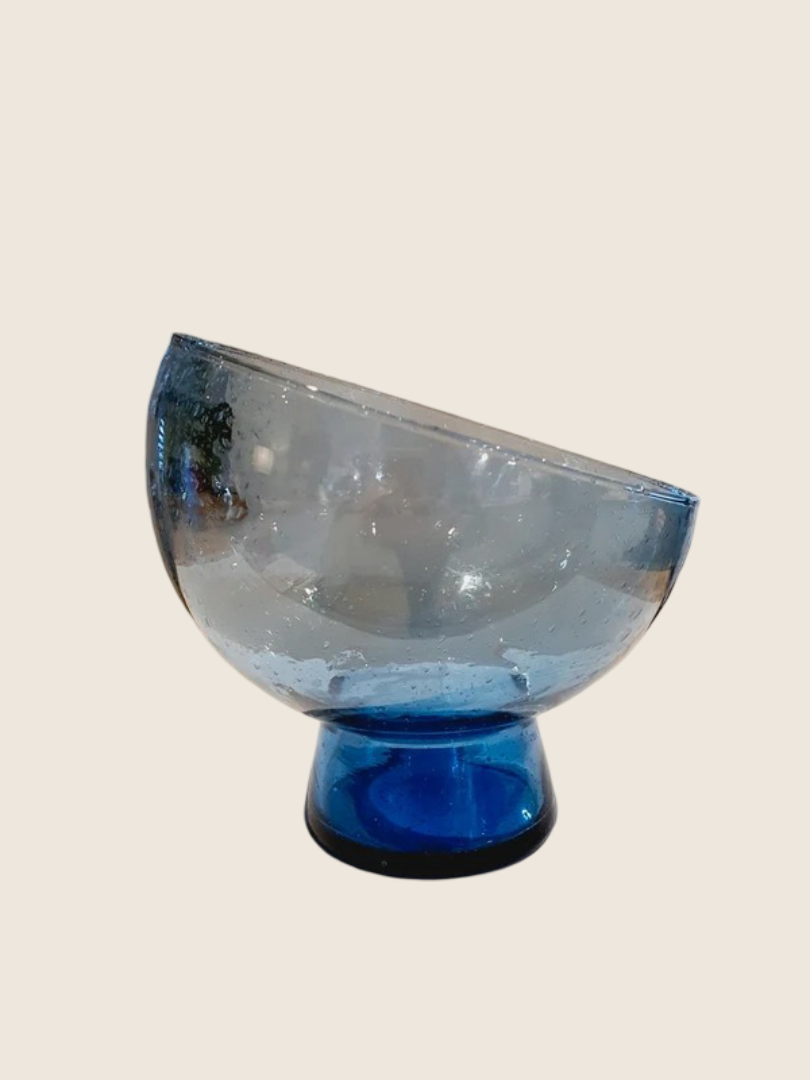 Coupelle en Verre Bullé Bleu Méditerranée : L’Art du Souffle (Style Biot) - LVR