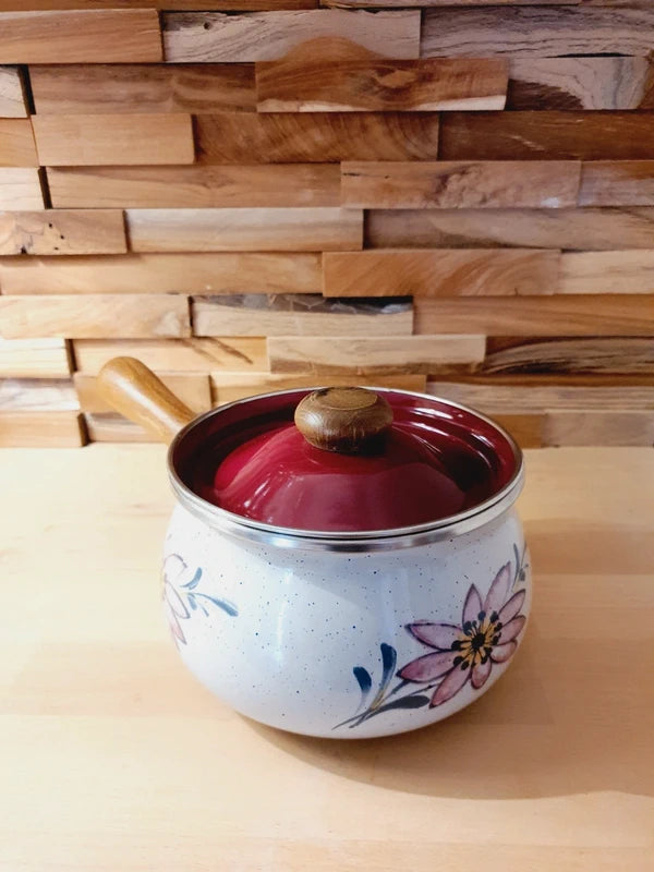 Caquelon Émaillé "Fleurs Champêtres" : Spécial Induction &amp; Fondue (70-80's) - LVR