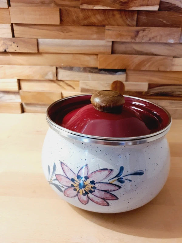 Caquelon Émaillé "Fleurs Champêtres" : Spécial Induction &amp; Fondue (70-80's) - LVR