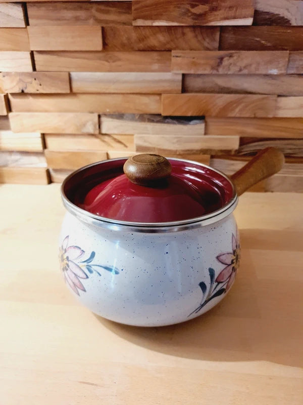Caquelon Émaillé "Fleurs Champêtres" : Spécial Induction &amp; Fondue (70-80's) - LVR