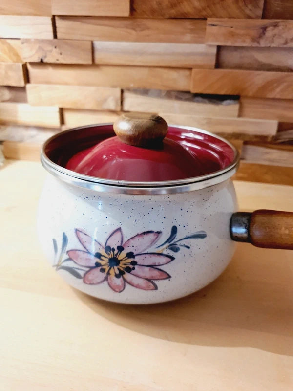 Caquelon Émaillé "Fleurs Champêtres" : Spécial Induction &amp; Fondue (70-80's) - LVR