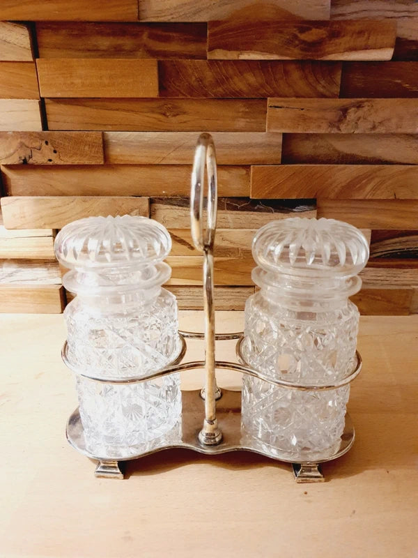 Serviteur à Condiments Art Déco – Métal Argenté & Verre Taillé – Vers 1930 - LVR