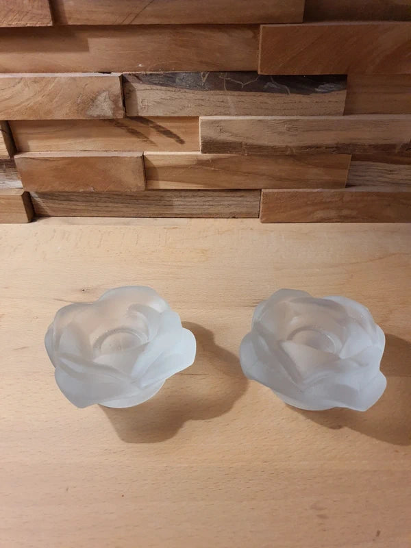 Paire de Bougeoirs "Roses Épanouies" en Verre Dépoli : Romantisme Vintage 🌹 - LVR