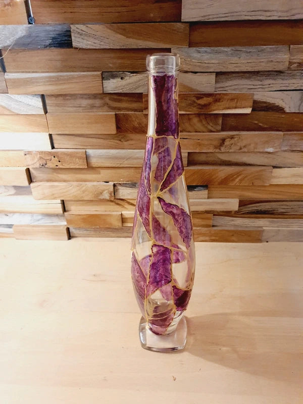 Bouteille d'Art en Verre Soufflé : Fuchsia & Or (Années 50-70) - LVR