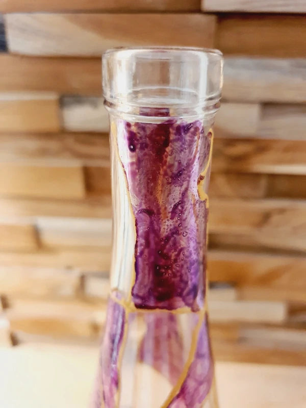 Bouteille d'Art en Verre Soufflé : Fuchsia & Or (Années 50-70) - LVR