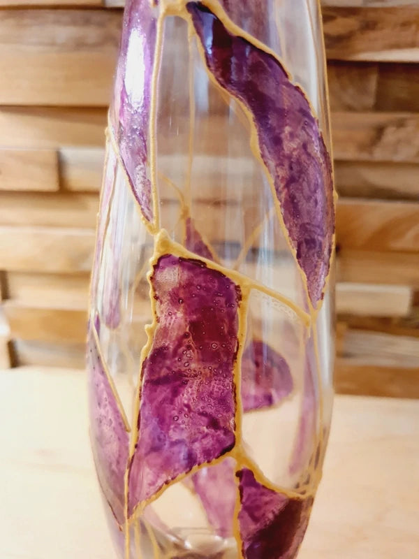 Bouteille d'Art en Verre Soufflé : Fuchsia & Or (Années 50-70) - LVR