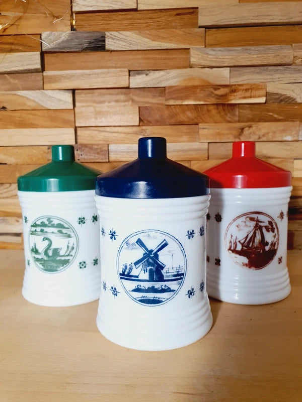 Lot de 3 Bocaux Milk Glass "Folklore Hollandais" : Le Chic Rétro-Pop (70's) 🇳🇱 - LVR