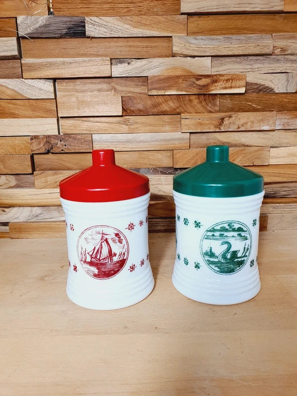Lot de 2 Bocaux Milk Glass "Folklore Hollandais" : Le Chic Rétro-Pop (70's) 🇳🇱 - LVR