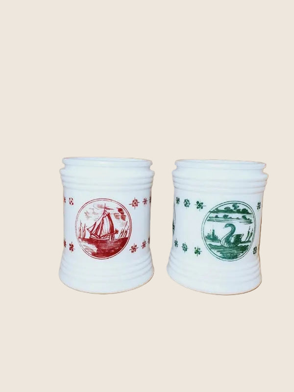 Lot de 2 Bocaux Milk Glass "Folklore Hollandais" : Le Chic Rétro-Pop (70's) 🇳🇱 - LVR