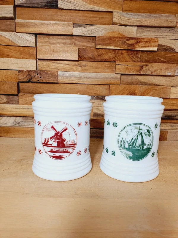 Lot de 2 Bocaux Milk Glass "Folklore Hollandais" : Le Chic Rétro-Pop (70's) 🇳🇱 - LVR