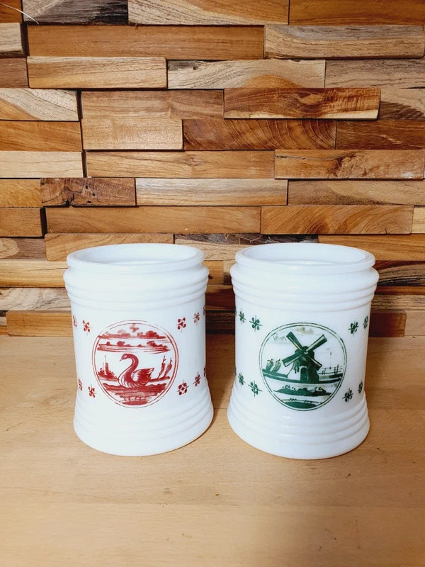 Lot de 2 Bocaux Milk Glass "Folklore Hollandais" : Le Chic Rétro-Pop (70's) 🇳🇱 - LVR