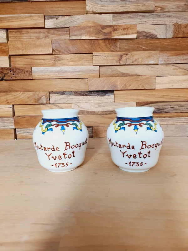 Paire de Pots à Moutarde Bocquet Yvetot : Charme Bistrot & Normandie (Années 60) 🇫🇷 - LVR