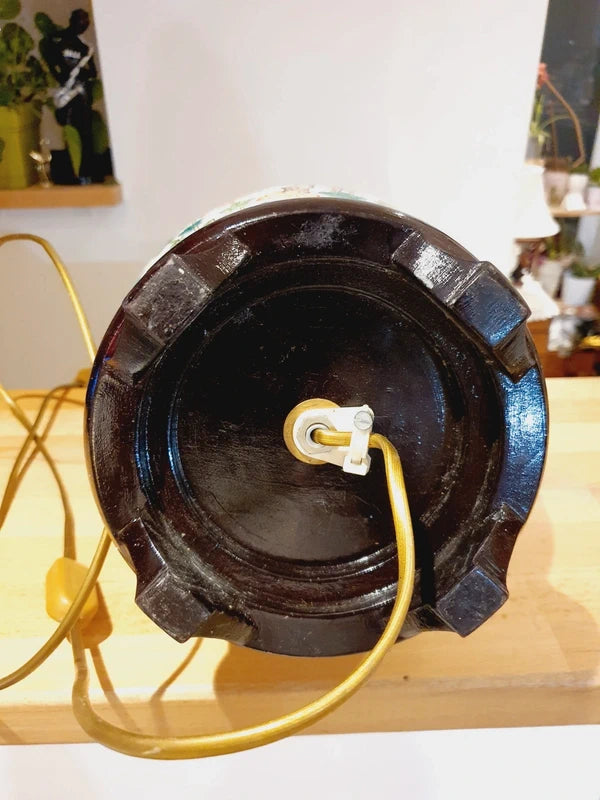 Grande Lampe Chinoiserie de Parquet : Porcelaine Famille Rose & Lin (50s-70s) 🌸