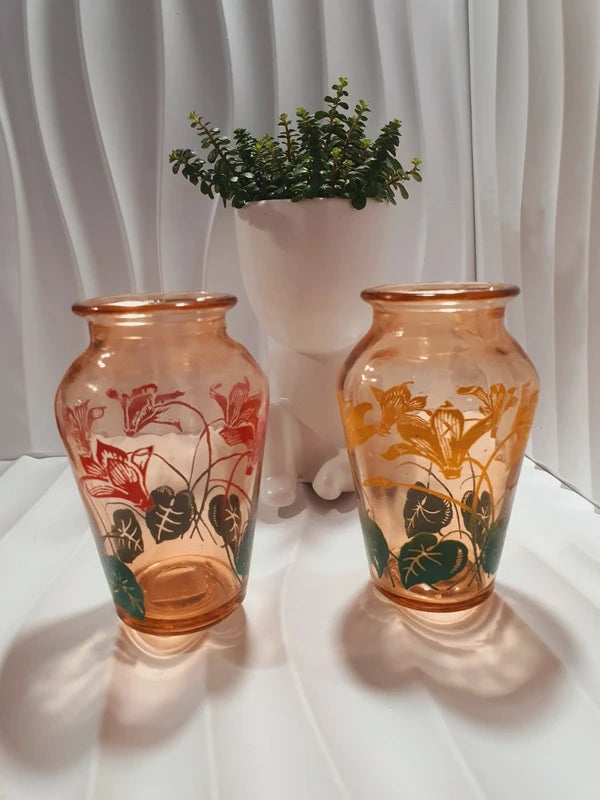 Duo de Petits Soliflores Vintage en Verre Lustré : Les Fleurs Pop (Années 1970)