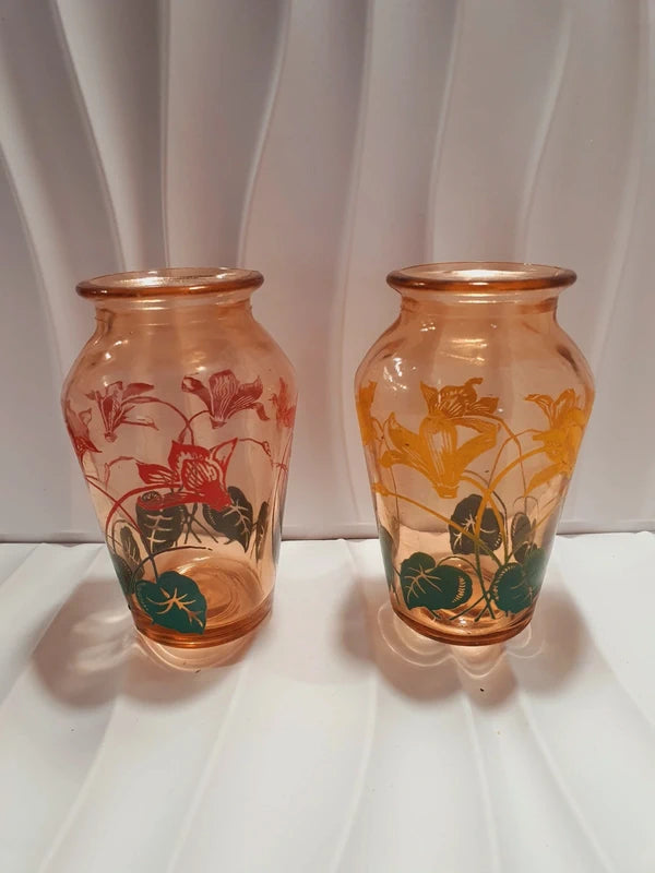 Duo de Petits Soliflores Vintage en Verre Lustré : Les Fleurs Pop (Années 1970)