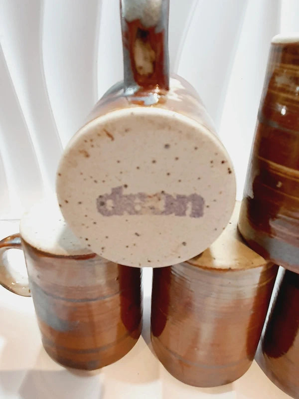 Lot 6 tasses en grès moucheté Denon : Le Charme Rustique (1970)