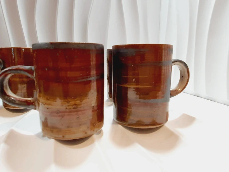 Lot 6 tasses en grès moucheté Denon : Le Charme Rustique (1970)