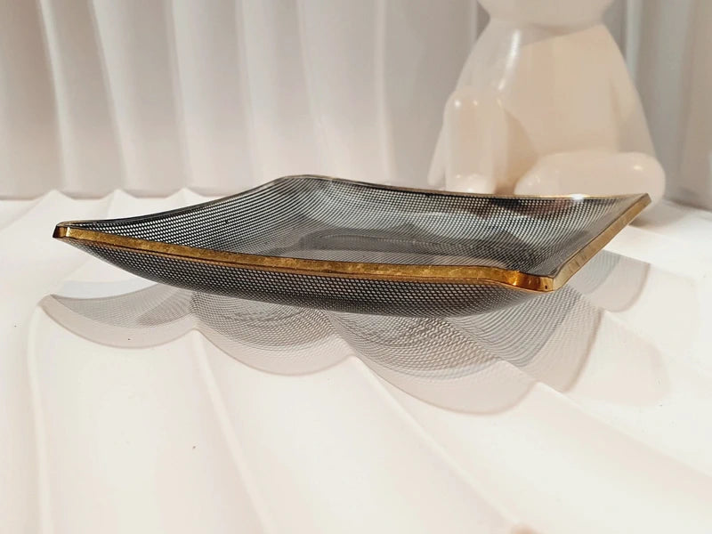 Coupelle Carrée Rétro "Quartier Latin" en Verre et Or (1960)