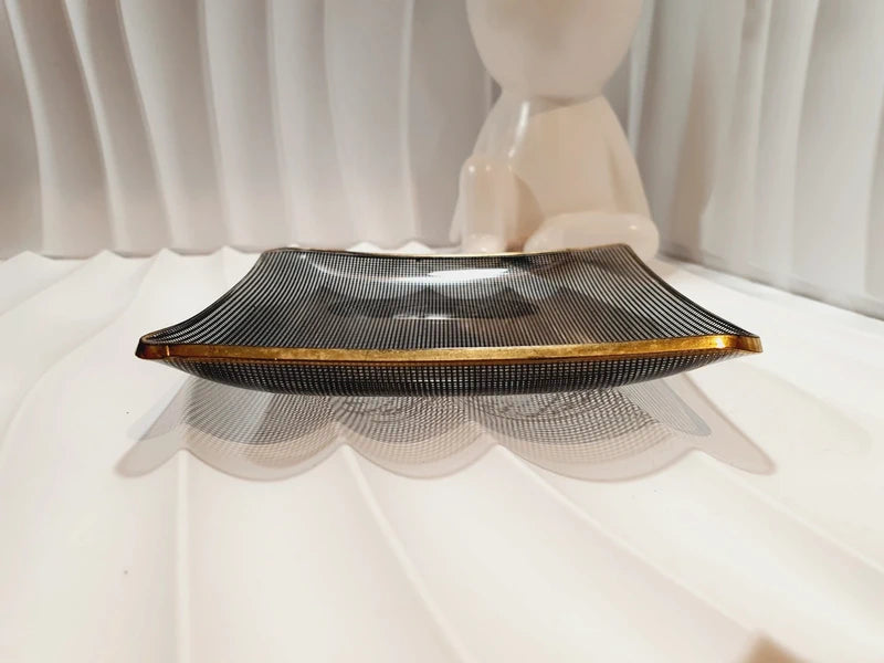 Coupelle Carrée Rétro "Quartier Latin" en Verre et Or (1960)