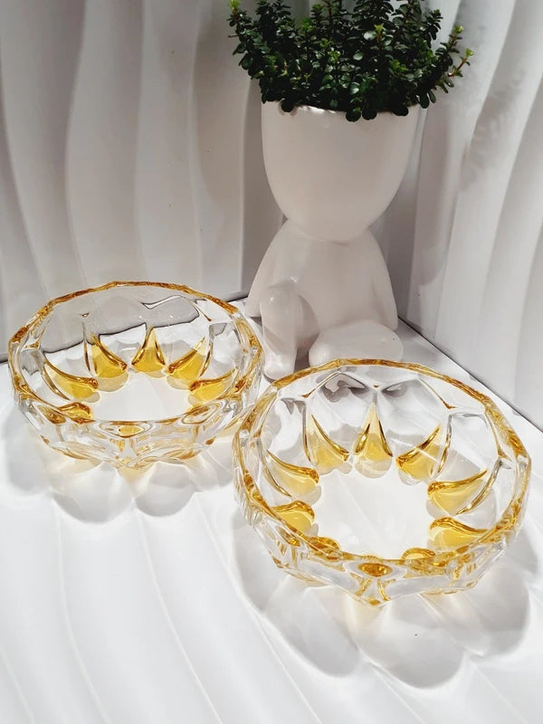 Service à salade de fruits en verre Topaze Vallerysthal : Modèle "Soleil" (v. 1950)