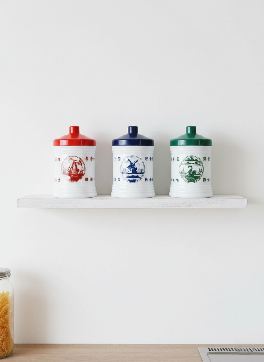 Lot de 3 Bocaux Milk Glass "Folklore Hollandais" : Le Chic Rétro-Pop (70's) 🇳🇱 - LVR