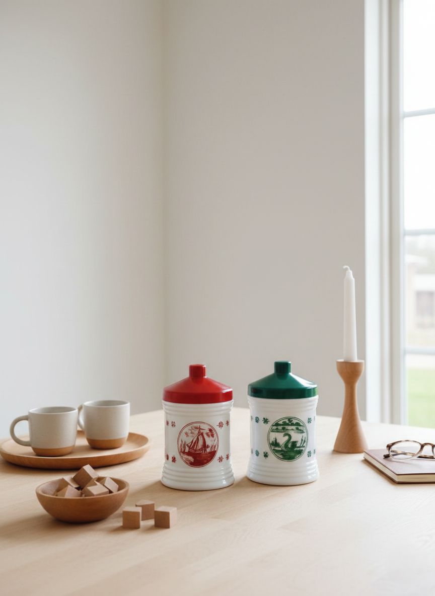 Lot de 2 Bocaux Milk Glass "Folklore Hollandais" : Le Chic Rétro-Pop (70's) 🇳🇱 - LVR