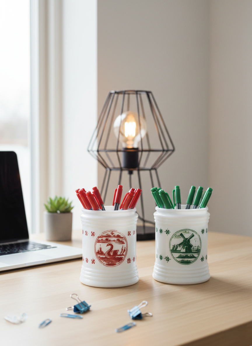 Lot de 2 Bocaux Milk Glass "Folklore Hollandais" : Le Chic Rétro-Pop (70's) 🇳🇱 - LVR