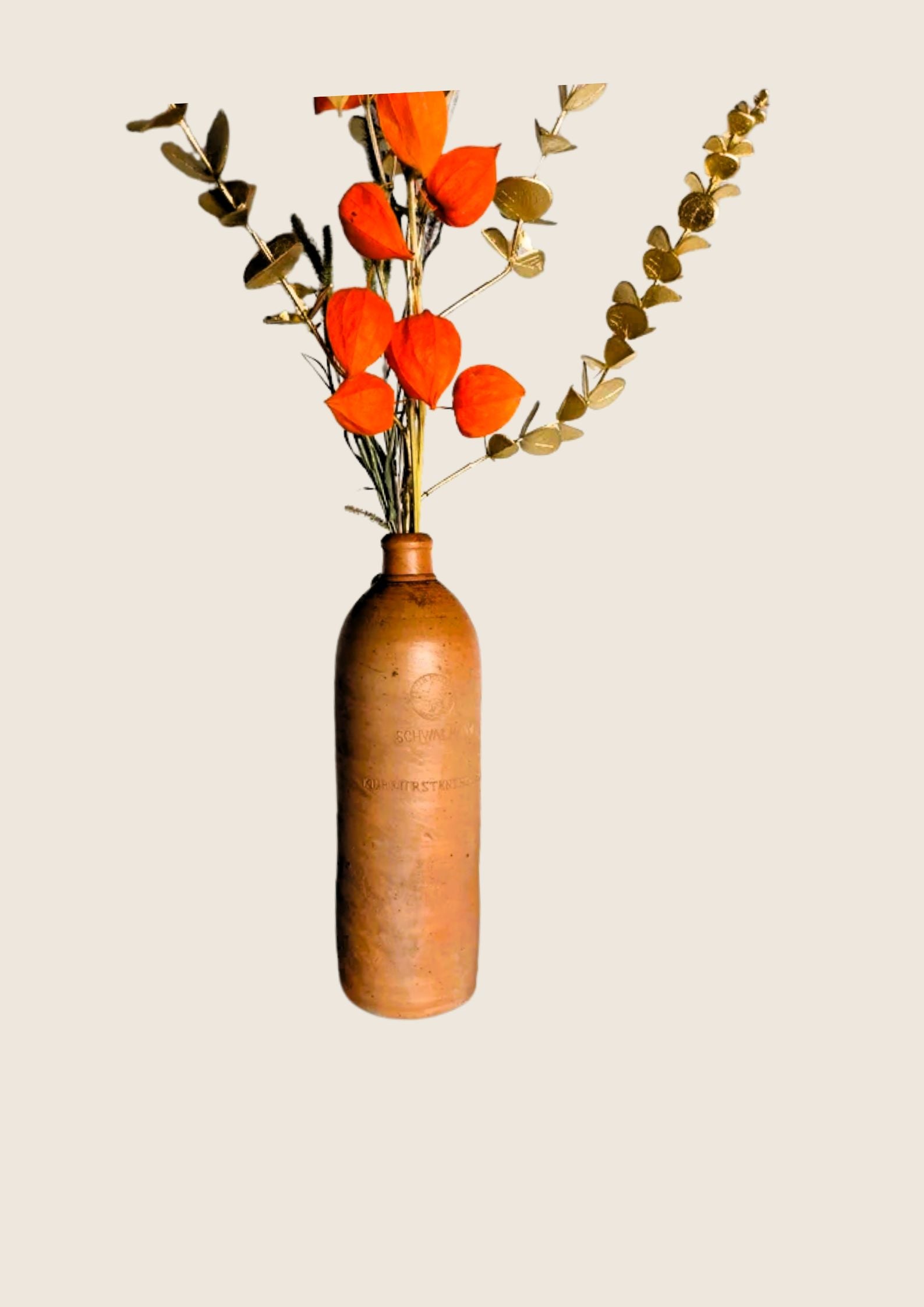 Bouteille Selters Antique en Grès Brun – Sceau "Schwalheim" (1860-1900) 29 cm - LVR