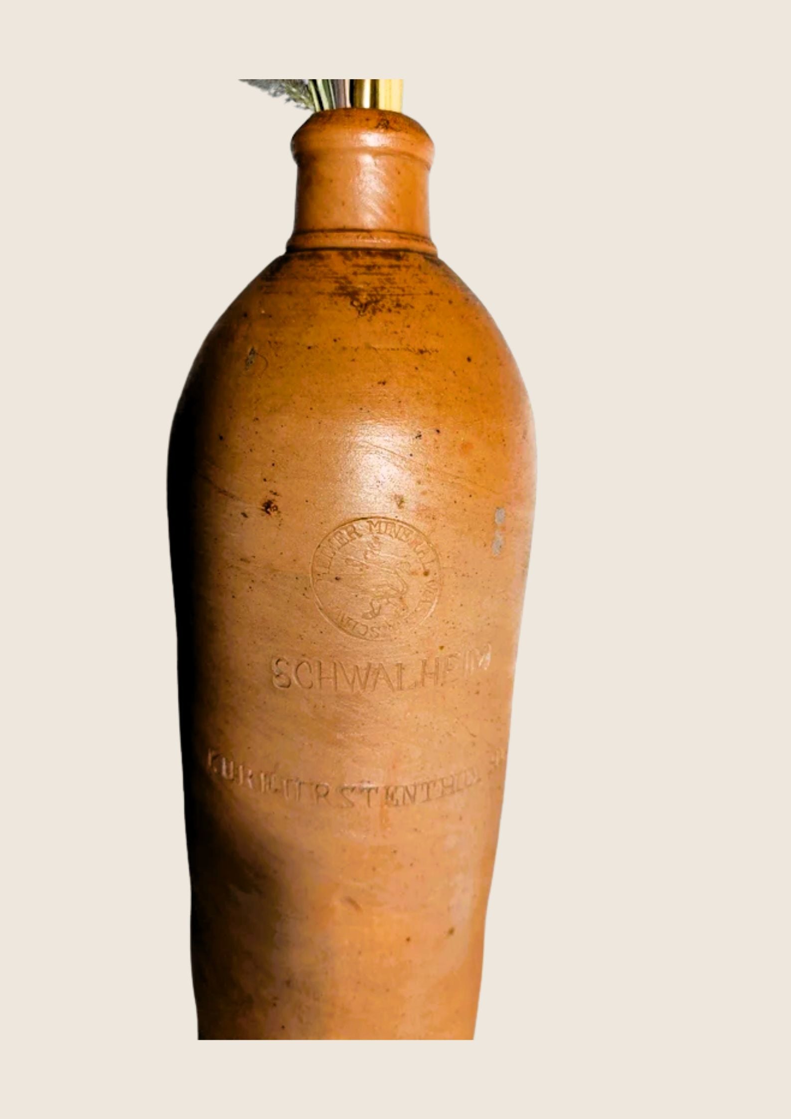 Bouteille Selters Antique en Grès Brun – Sceau "Schwalheim" (1860-1900) 29 cm - LVR