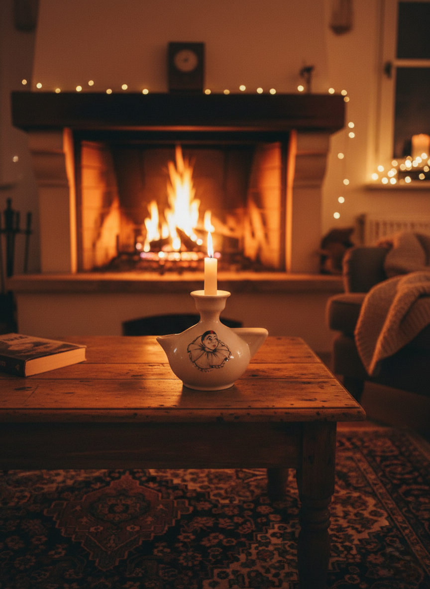 Lampe à Huile / Bougeoir Pierrot : Nostalgie Romantique Marisa Italy - LVR